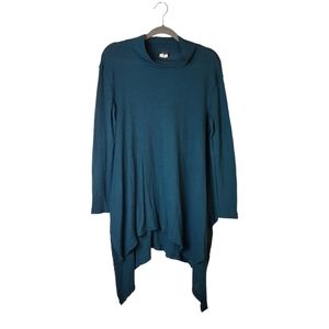 We the Free Teal Lightweight Mock Neck Sharkbite Hem Longline Thermal Top